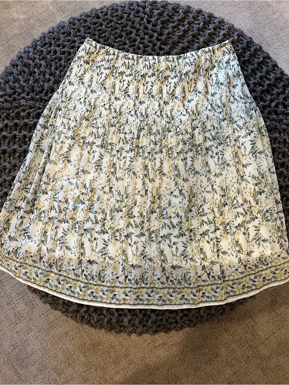 Max Studio Cream A-Line Skirt with Yellow and Green Floral Print